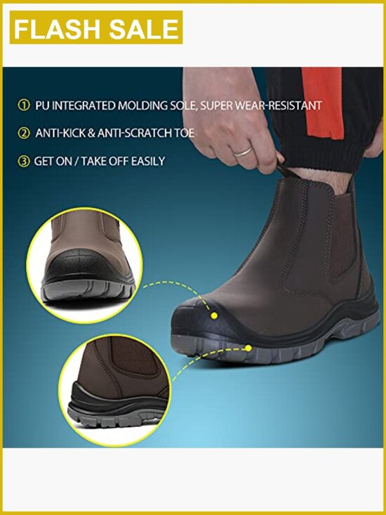 Steel Toe Work Boots Men Slip on Chelsea Safety Boots Kevlar Anti-Puncture main image 7